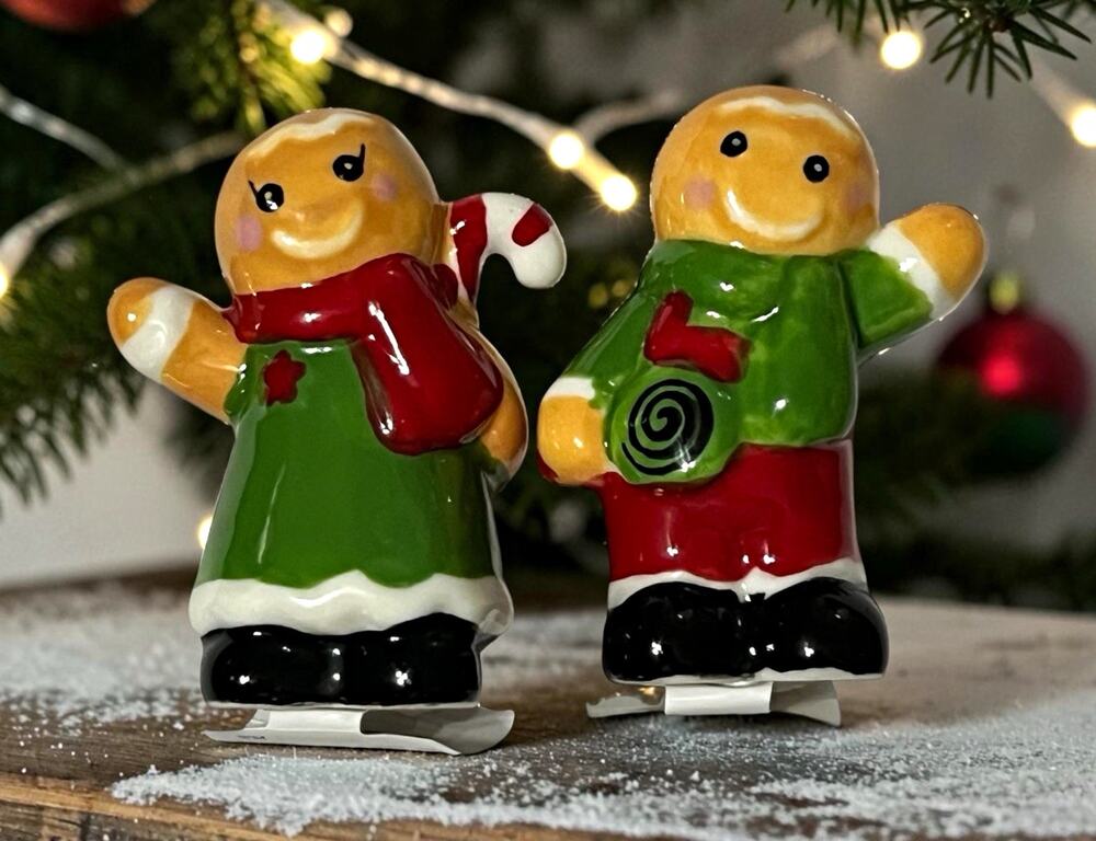 Christmas Gingerbread Man & Woman Salt and Pepper Shakers Set of 2 Ceramic